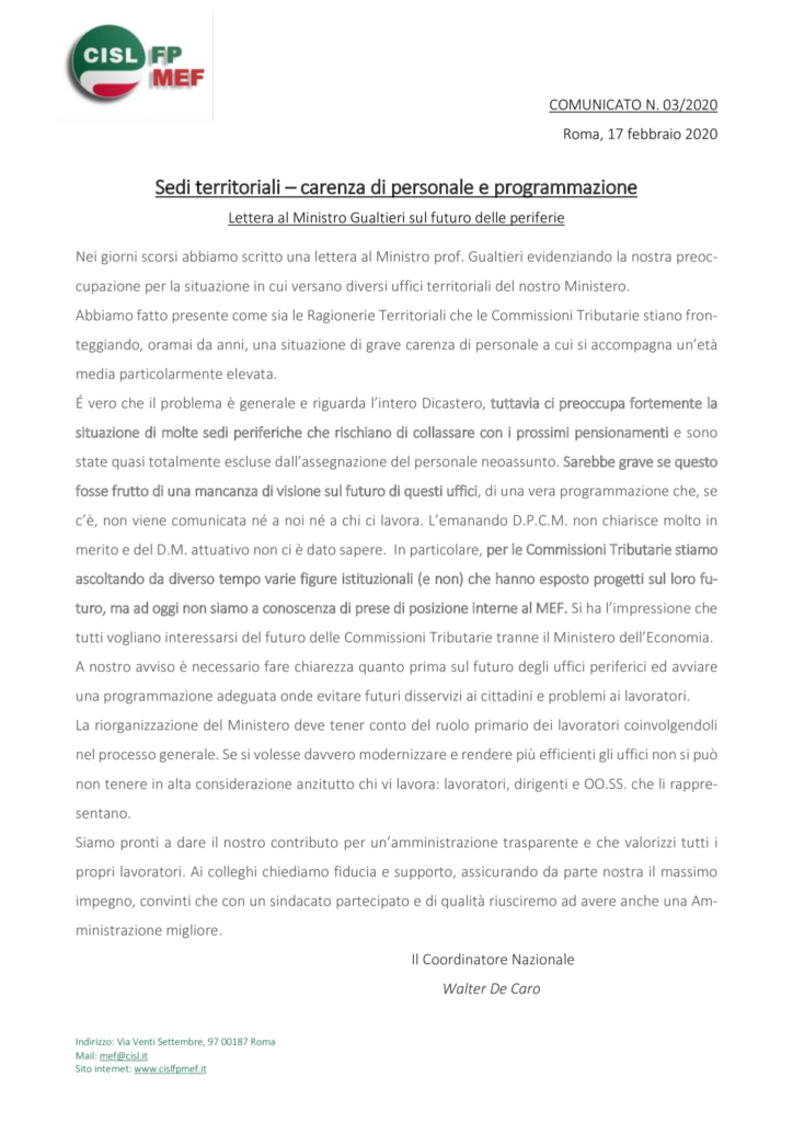 thumbnail of 3-20 COMUNICATO – Sedi territoriali – carenza di personale e programmazione.pdf